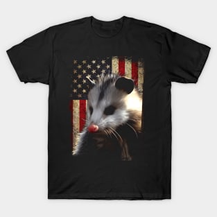 Urban Opossum American Flag Tee for Nocturnal Nature Lovers T-Shirt